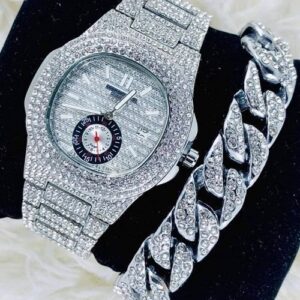 DS Stone Iced Men"s Wristwatch Hand Chain