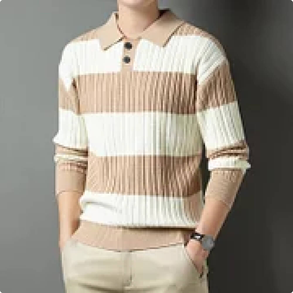 StriKnit™ Polo-Striped Sweater